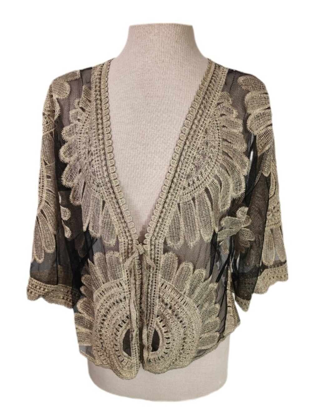 Gizel Cardigan Lace Overlay Sheer BeigeSize L
